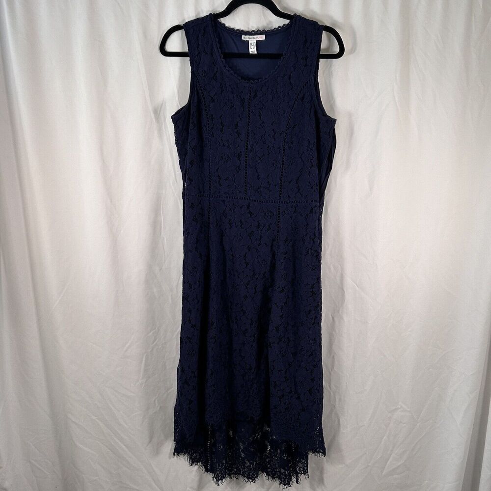 Issac Mizrahi Live Dress Womens Medium Petite Blue Crochet Sleeveless Round Neck